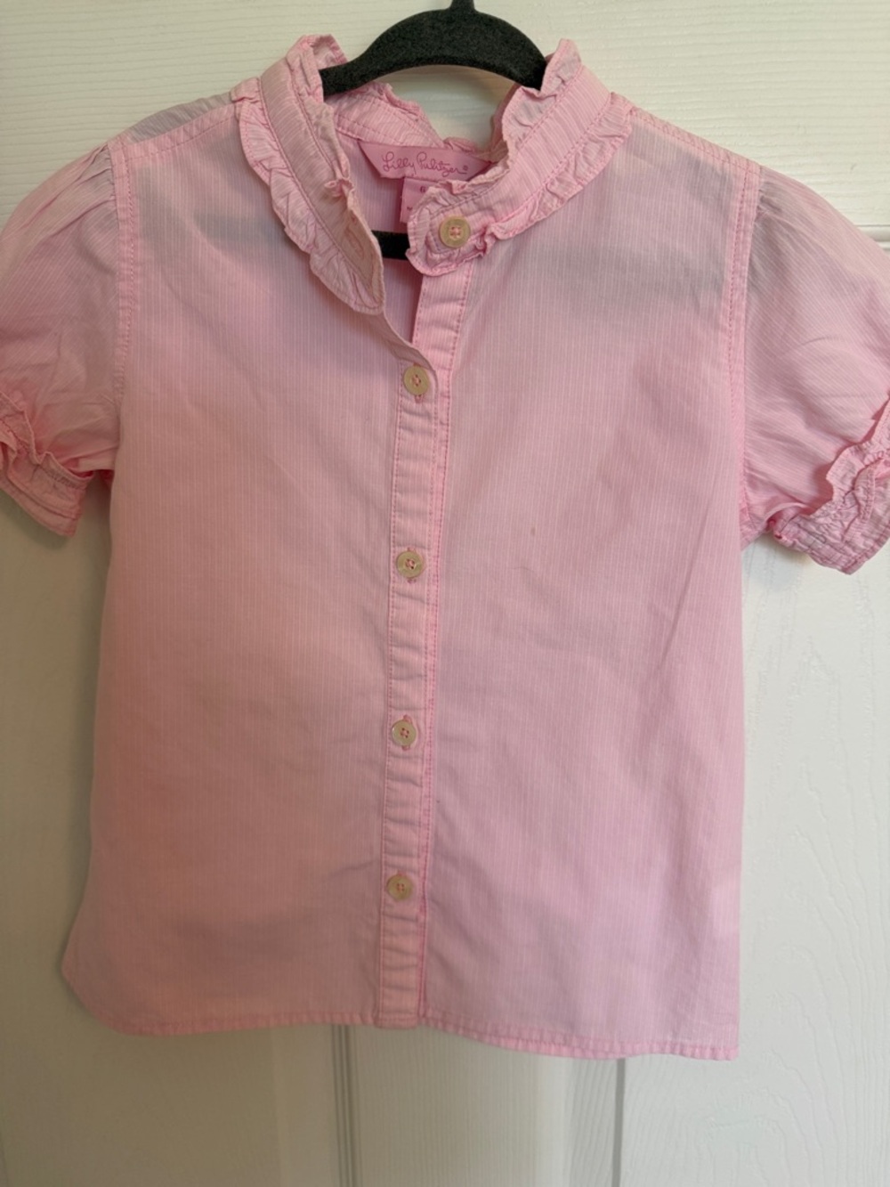 Lilly Pulitzer Pink Ruffle Collar Button-Up Top